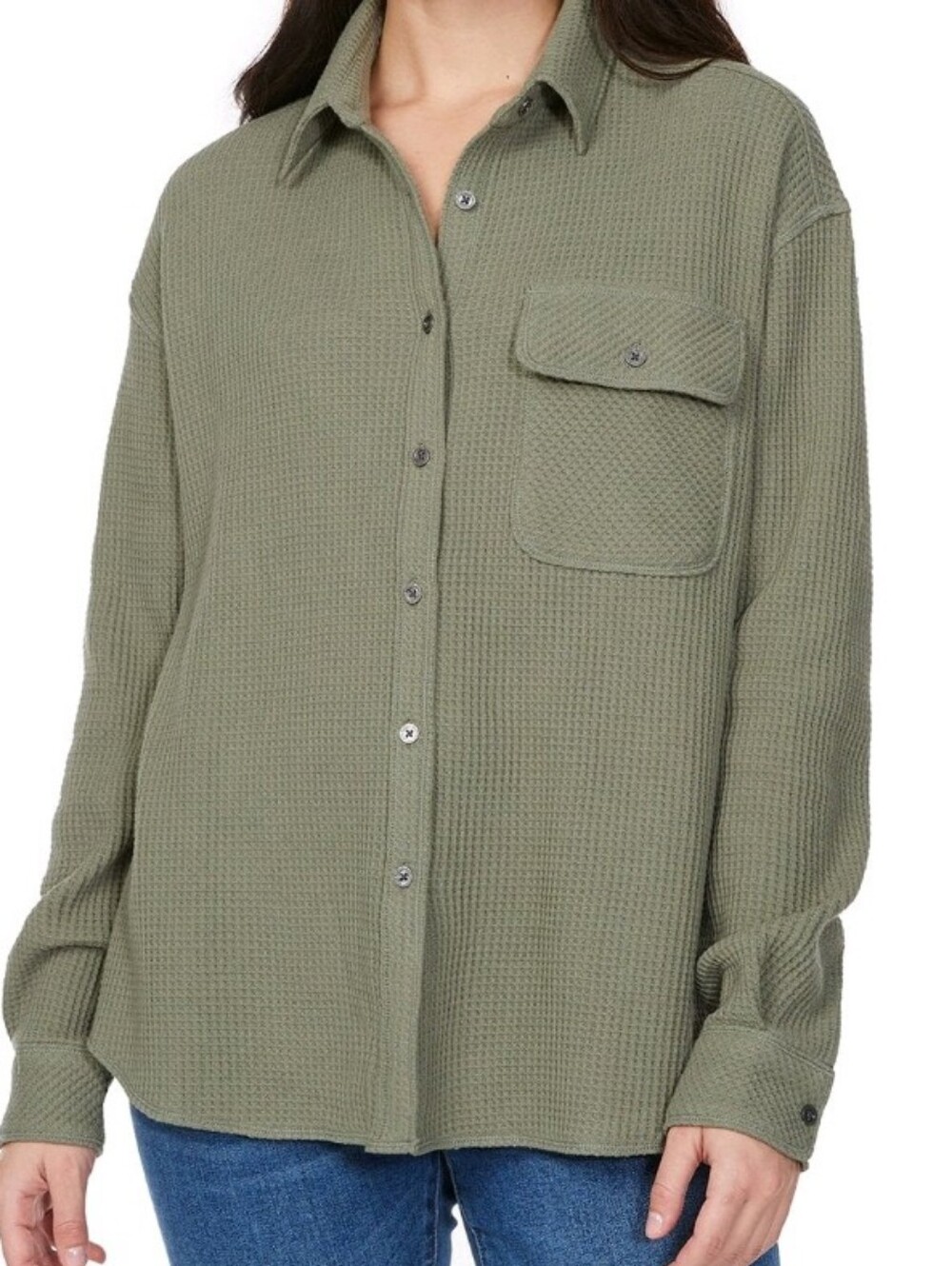 Buffalo Jeans Sage Green Waffle Button-Up  Women's Shirt  Size Medium  New